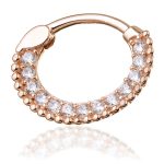Pave Beaded Daith Clicker Earring, 14k-9k Rose Gold, 6mm Oval