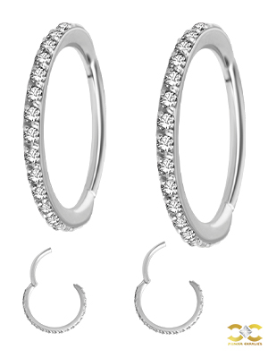 18k White Gold Swarovski® Zirconia Pave Ring Clicker, 16g, Conch