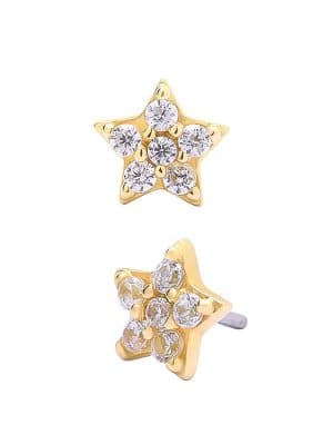 Pave Star Push-In Stud Earring, 14k Yellow Gold