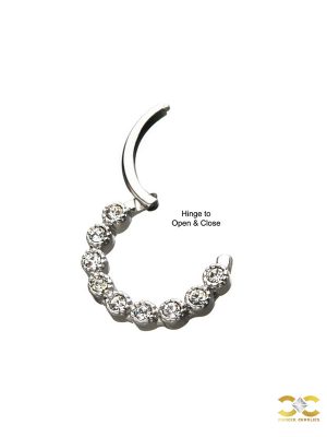9-Gem Scalloped Bezel Daith Clicker Earring, Steel