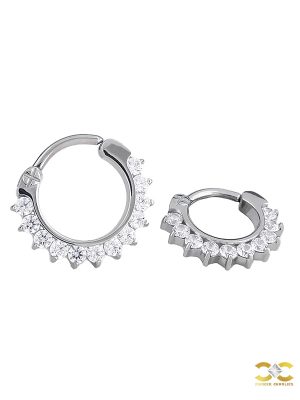 12-Gem Daith Clicker Earring, Titanium, Oval, Curved Bar