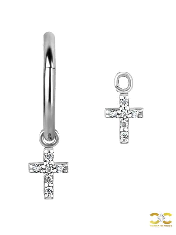 Pave Cross Charm for Clicker Hoop, Steel