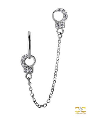 Pave Handcuff Charms with Chains for Clicker Hoop, Steel