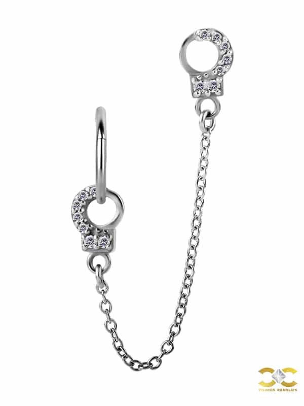 Pave Handcuff Charms with Chains for Clicker Hoop, Steel