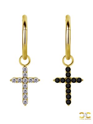 Pave Cross Charm for Clicker Hoop, 18k Yellow Gold