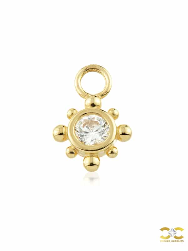 Beaded Gem Charm for Clicker Hoop, 9k Yellow Gold