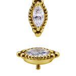 Millgrained Marquise Gem Threaded Stud Earring, 18k Yellow Gold