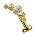 5-Gem Cluster Prium Threaded Stud Earring, 18k Yellow Gold