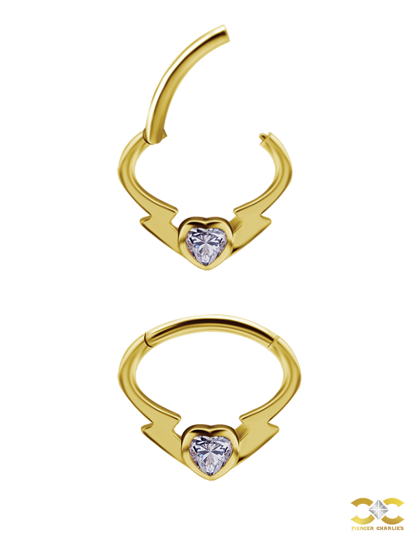 Lightning Heart Daith Clicker Earring, 18k Yellow Gold, 8mm Oval