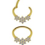 3-Flower Garland Daith Clicker Earring, 18k Yellow Gold, 8mm Oval