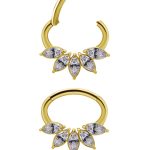 5-Marquise Fan Daith Clicker Earring, 18k Yellow Gold, 8mm Oval
