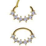 6-Square Gem Daith Clicker Earring, 18k Yellow Gold, 8mm Oval