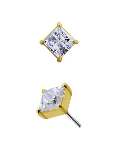 Princess Cut Push-In Stud Earring, 18k Yellow Gold