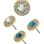Haloed Created Opal Push-In Stud Earring, 18k Yellow Gold