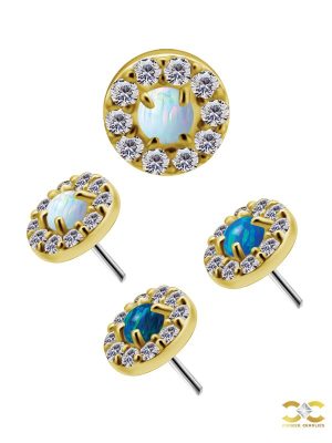 Haloed Created Opal Push-In Stud Earring, 18k Yellow Gold