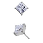Princess Cut Push-In Stud Earring, 2mm, 18k White Gold