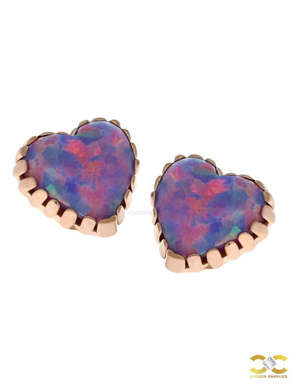 Anatometal Created Opal Heart Threaded Stud Earring, 18k Gold
