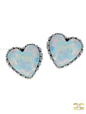 Anatometal Created Opal Heart Threaded Stud Earring, 18k Gold