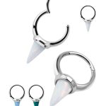 Created Opal Spiked Clicker Earring, Long, Steel
