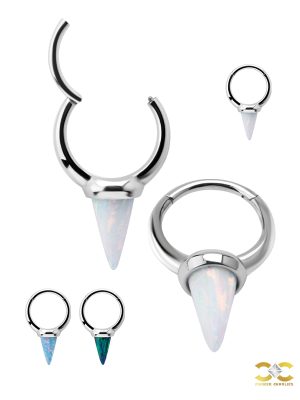 Created Opal Spiked Clicker Earring, Long, Steel