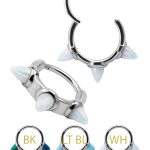 Created Opal Triple Medium Spiked Clicker Earring, Steel