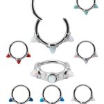 Created Opal Triple Short Spiked Clicker Earring, Steel