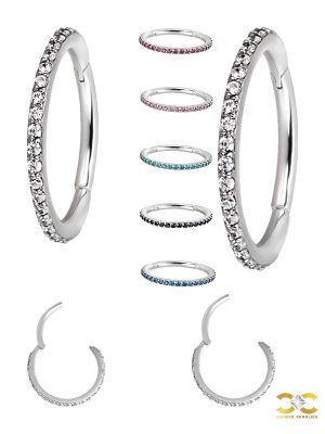 Pave Ring Eternity Clicker Earring, Conch Ring, 16g, Titanium