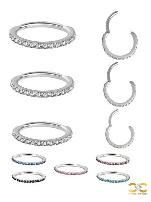Pave Ring Eternity Clicker Earring, 16g, Medium, Titanium