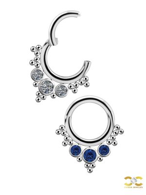 3-Gem Beaded Daith Clicker Earring, Titanium, 8mm