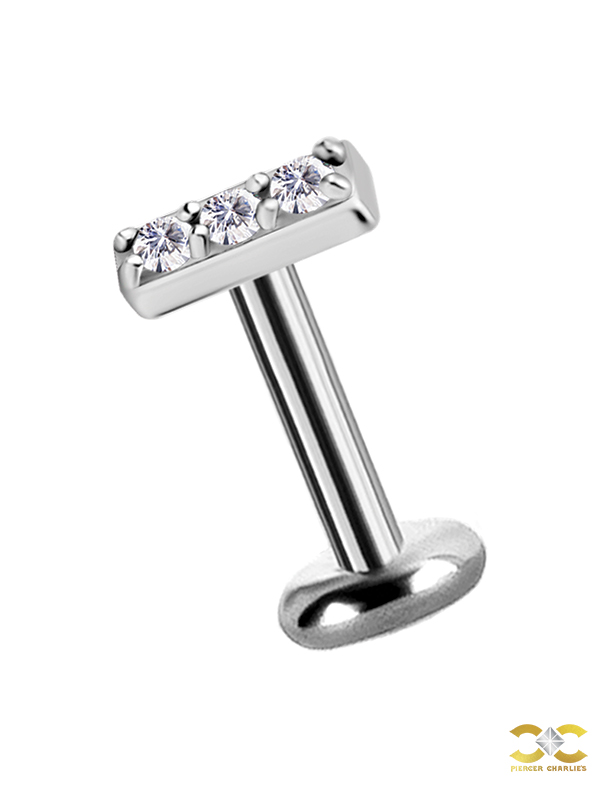 Pave Bar Push-In Stud Earring, 3-Gem, CoCr NF