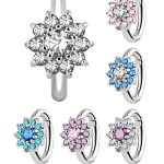 Pave Flower Belly Clicker, Titanium