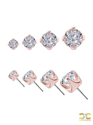 Prong Set Diamond Push-In Stud Earring, 18k Rose Gold