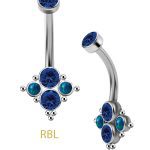 Quad-Gem Opal Beaded Belly Bar, Titanium, Style 2
