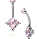 Quad-Gem Opal Beaded Belly Bar, Titanium, Style 2