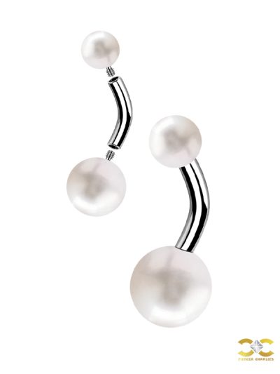 Double Freshwater Pearl Belly Bar, Titanium