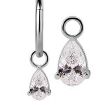 Pear Drop Charm for Clicker Hoop, 18k White Gold