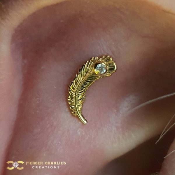 BodyGems Feather on the Helix Closeup