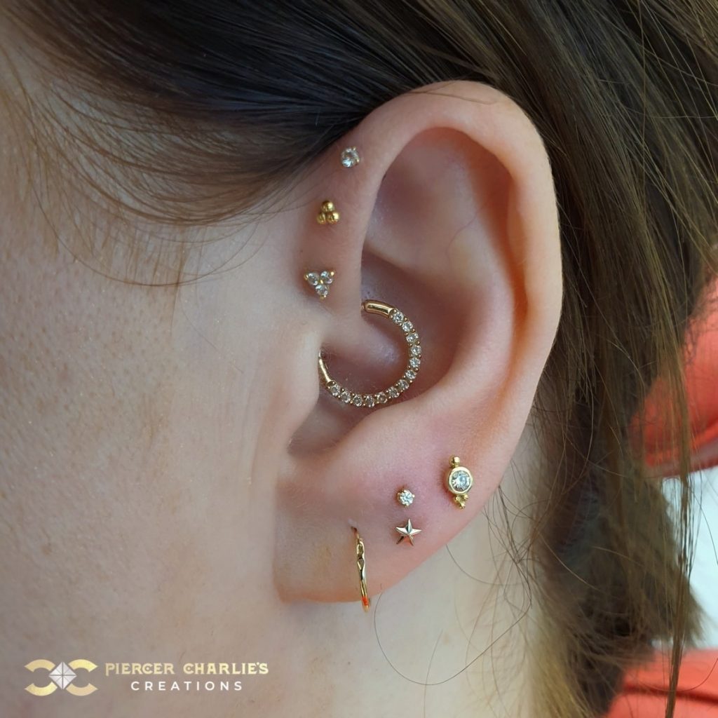 Push Through Earring Trinity Push-In Stud Earring, 18k White Gold