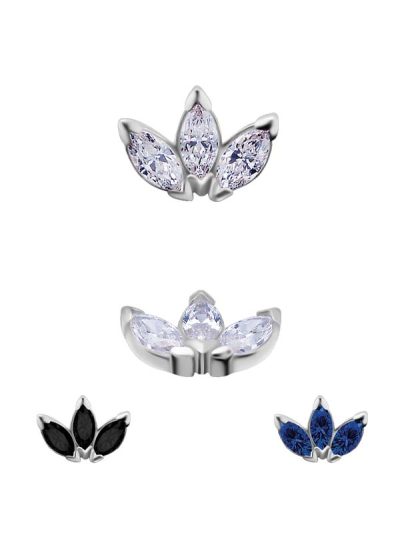 3-Marquise Fan Push-In/Threaded Stud Earring, Mini, 18k White Gold
