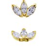 3-Marquise Fan Threaded Stud Earring, Solid Back, 18k Yellow Gold