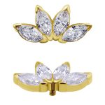 4-Marquise Fan Threaded Stud Earring, Solid Back, 18k Yellow Gold