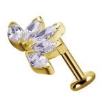 5-Marquise Fan Threaded Stud Earring, Solid Back, 18k Yellow Gold
