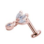 3-Marquise Fan with Dangle Threaded Stud Earring, Mini, Solid Back, 18k Rose Gold