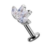 4-Marquise Fan Threaded Stud Earring, Mini, Solid Back, 18k White Gold