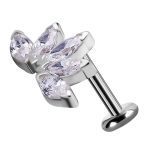 5-Marquise Fan Threaded Stud Earring, Solid Back, 18k White Gold