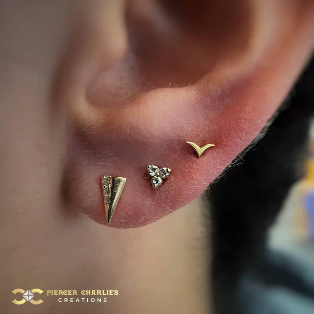 Push Through Earring Trinity Push-In Stud Earring, 18k White Gold