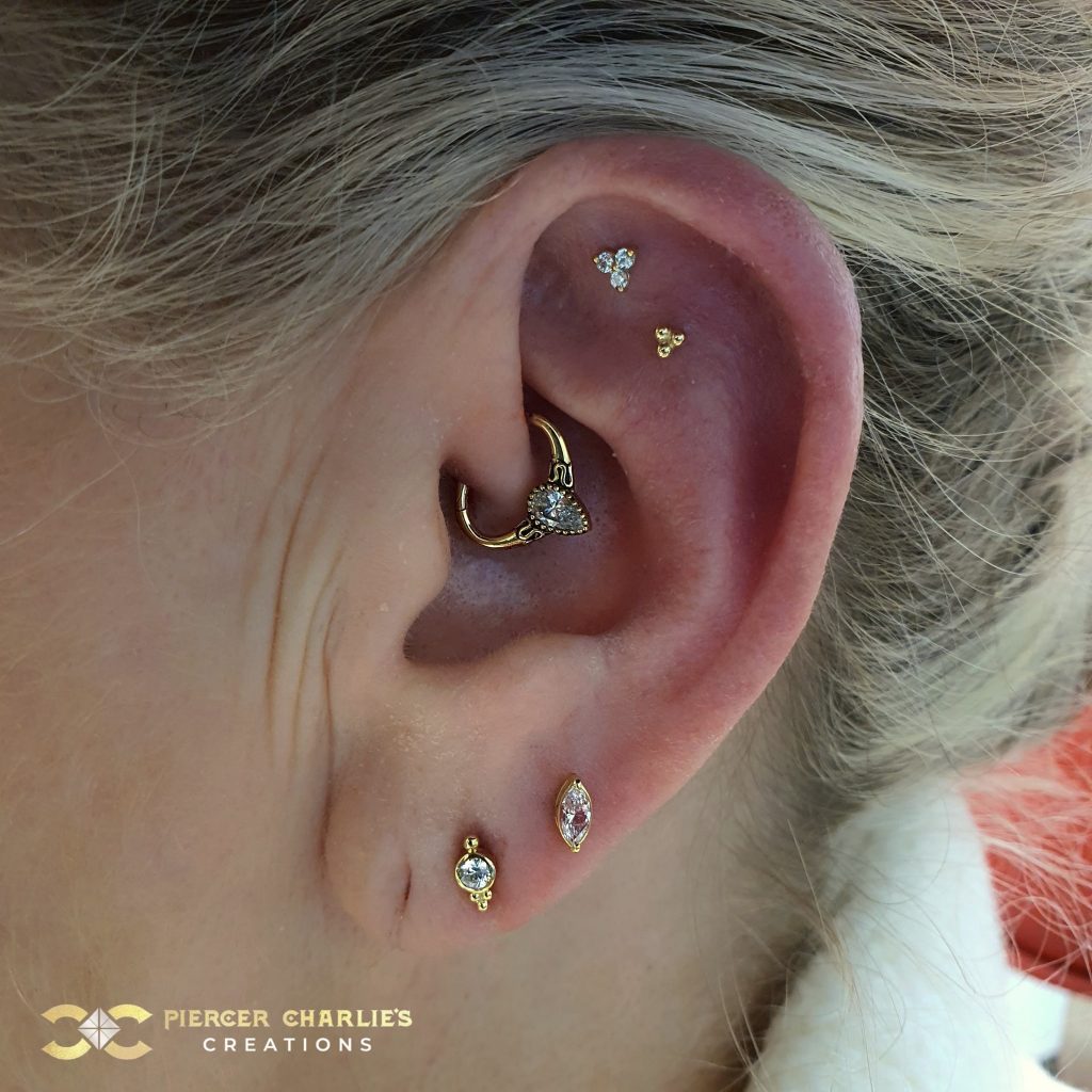 Push Through Earring Trinity Push-In Stud Earring, 18k White Gold