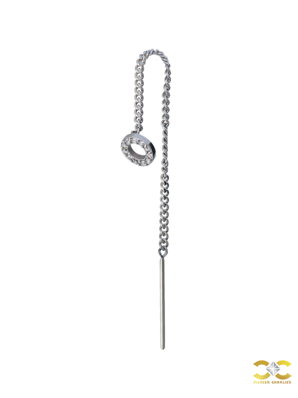 Pave Circle Threader Chain, Steel