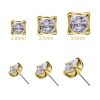 Square Swarovski Push-In Stud Earring, 18k Yellow Gold