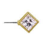 Nipple Barbell Princess Cut, Push-In, 18k Yellow Gold